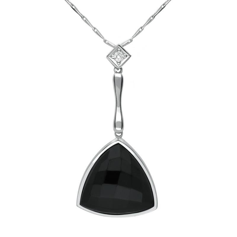 18ct White Gold Whitby Jet Diamond Faceted Triangle Necklace - Default Title / White Gold