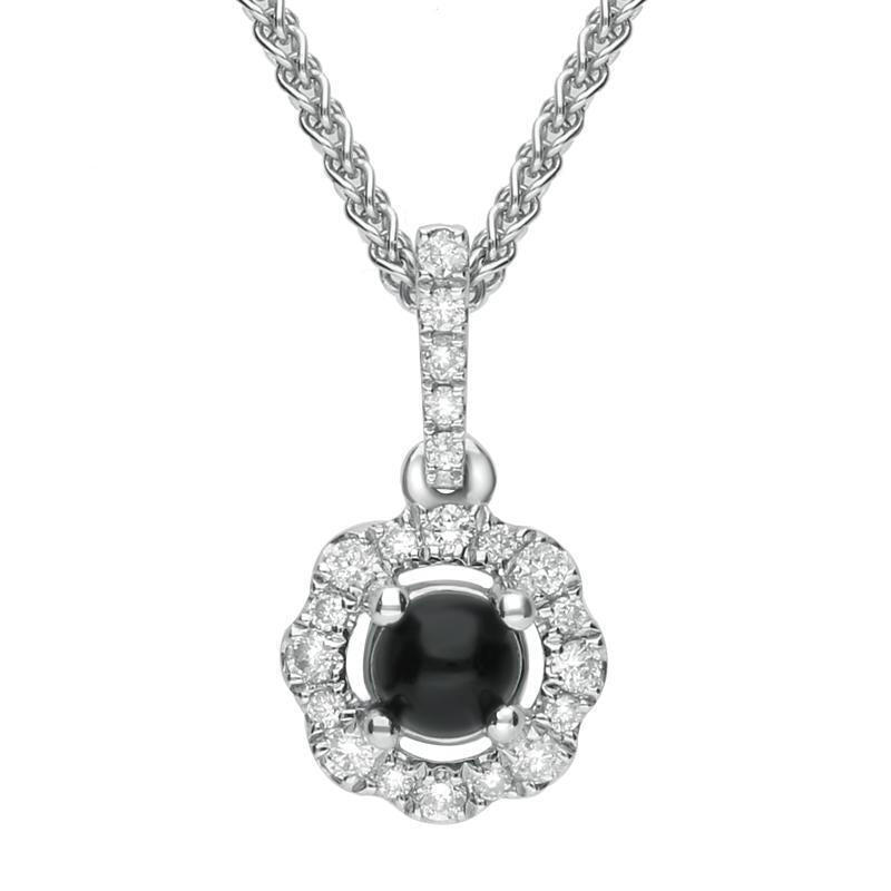 18ct White Gold Whitby Jet Diamond Floral Necklace