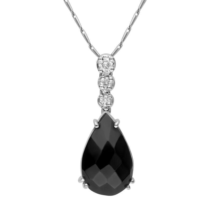 18ct White Gold Whitby Jet Diamond Graduating Claw Set Pear Necklace - Default Title / White Gold