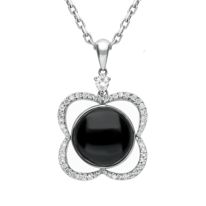 18ct White Gold Whitby Jet Diamond Open Flower Necklace - Default Title / White Gold