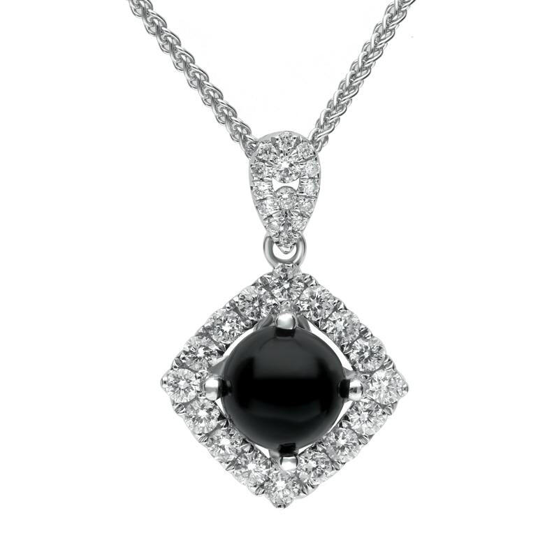 18ct White Gold Whitby Jet Diamond Open Square Necklace