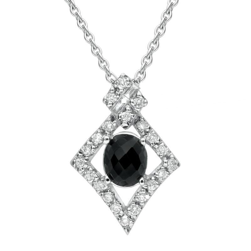 18ct White Gold Whitby Jet Diamond Pave Set Faceted Necklace - Option1 Value / White Gold