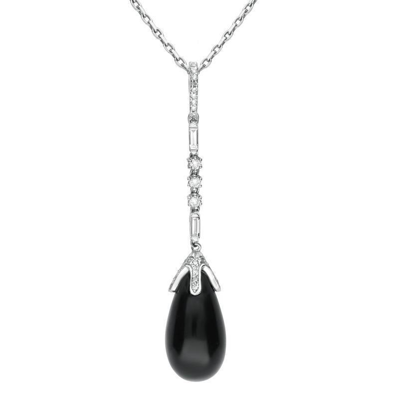 18ct White Gold Whitby Jet Diamond Pear Drop Necklace - Default Title / White Gold
