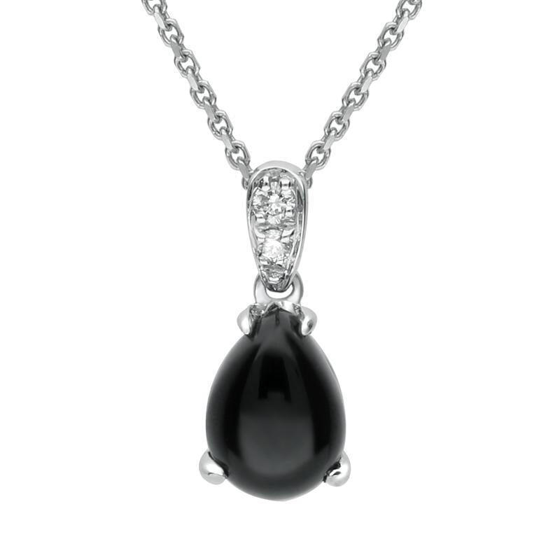 18ct White Gold Whitby Jet Diamond Pear Necklace - Default Title / White Gold