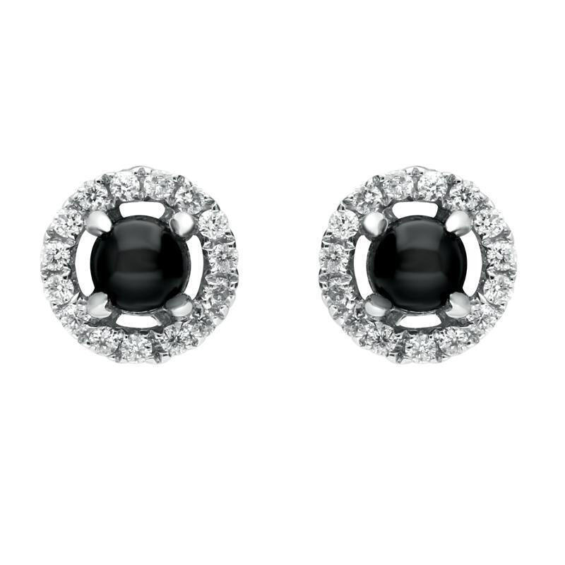 18ct White Gold Whitby Jet Diamond Round Stud Earrings - Default Title / White Gold
