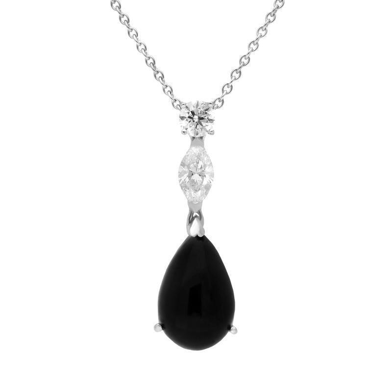 18ct White Gold Whitby Jet and Diamond Drop Necklace - Default Title / White Gold