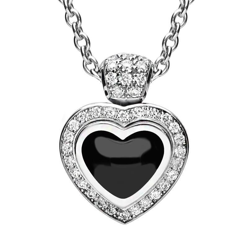 18ct White Gold Whitby Jet and Diamond Heart Necklace - Default Title / White Gold