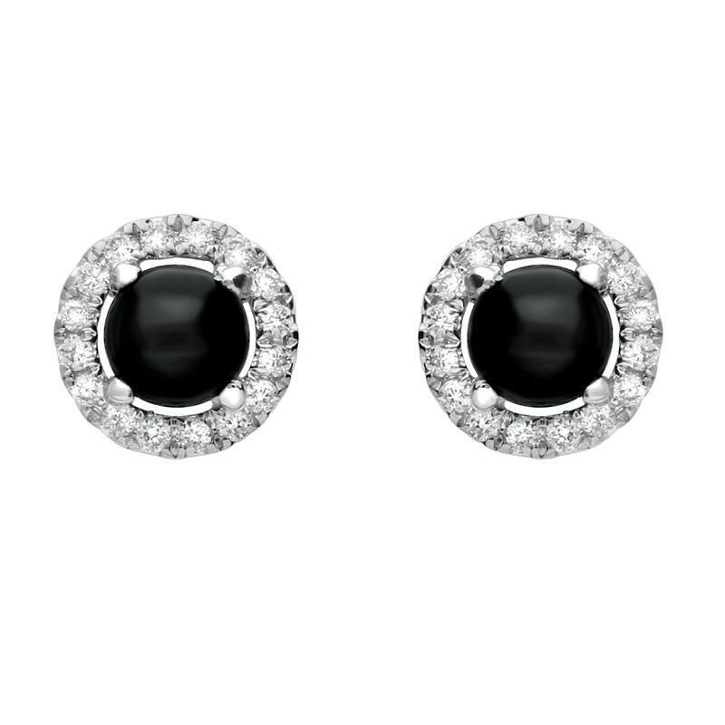 18ct White Gold Whitby Jet and Diamond Round Stud Earrings - Default Title / White Gold