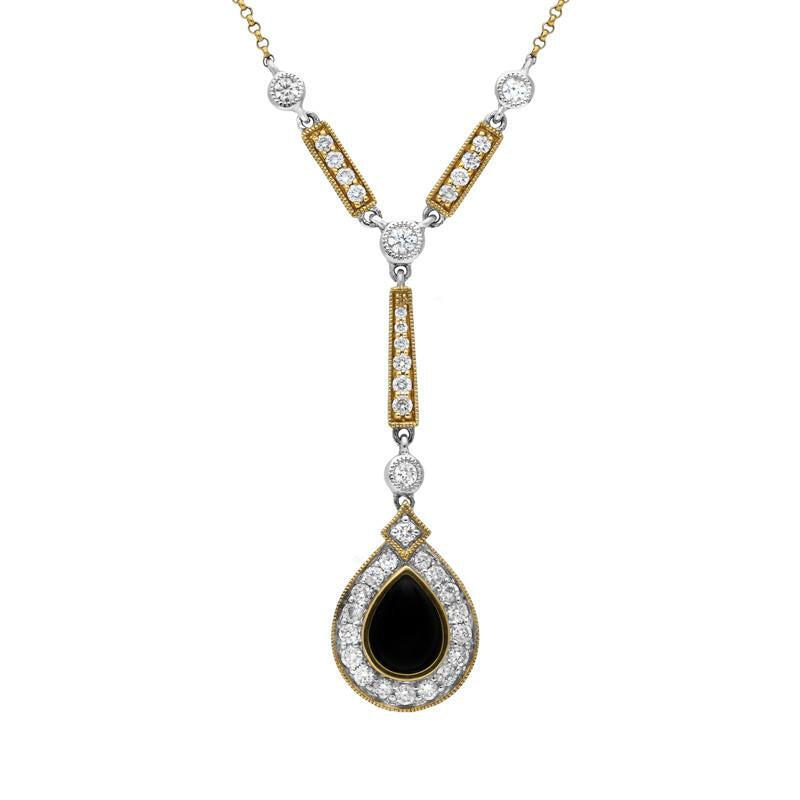 18ct White and Yellow Gold Whitby Jet 0.73ct Diamond Pear Drop Necklace - Default Title / Yellow Gold