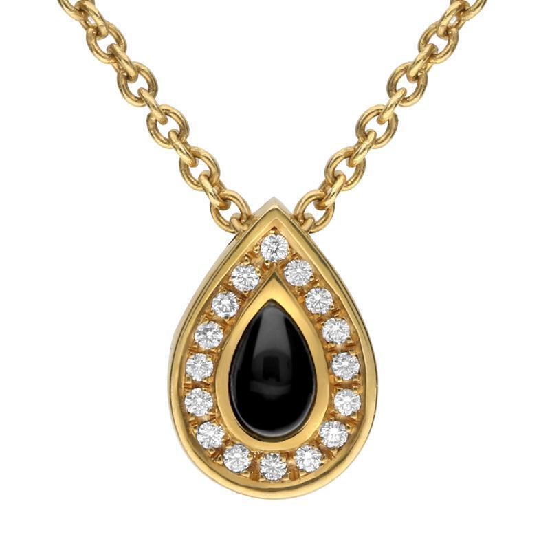 18ct Yellow Gold Diamond Whitby Jet Pear Shape Necklace - Default Title / Yellow Gold