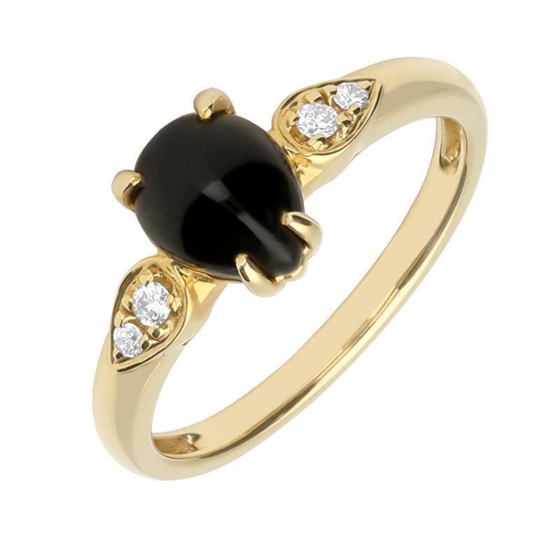 18ct Yellow Gold Whitby Jet 0.06 Carat Diamond Pear Ring - Default Title / Yellow Gold