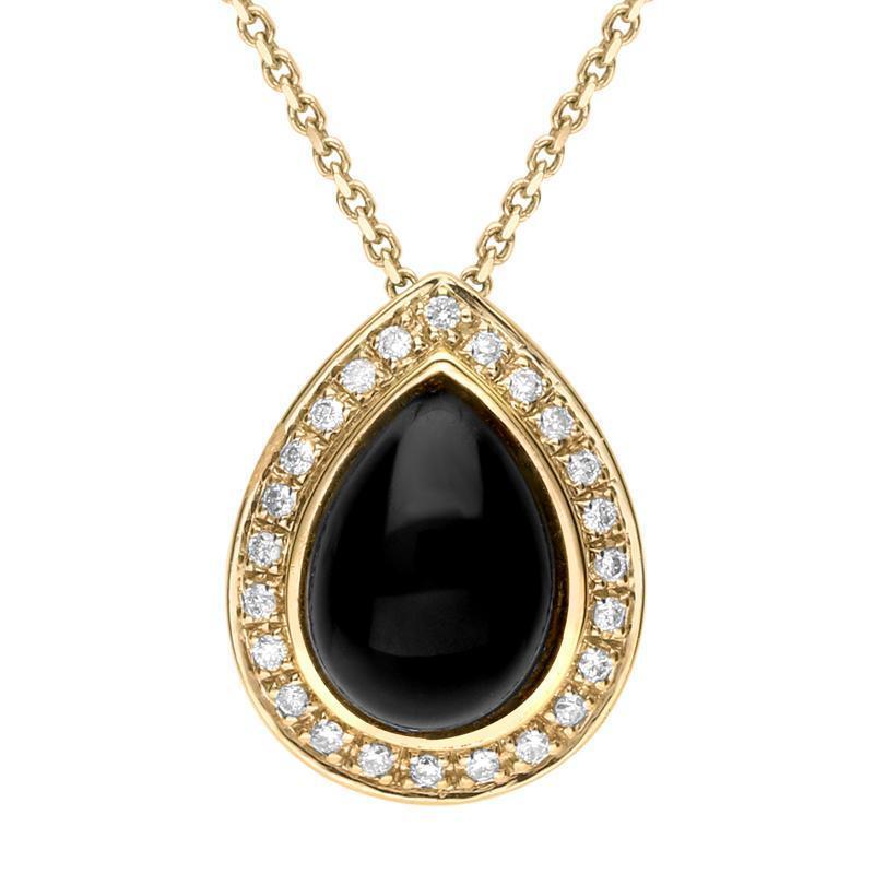 18ct Yellow Gold Whitby Jet 0.12ct Diamond Pear Pave Necklace - Default Title / Yellow Gold