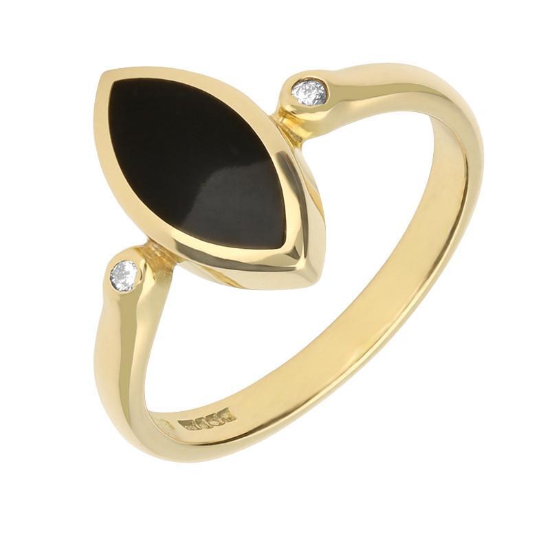 18ct Yellow Gold Whitby Jet Diamond Marquise Ring