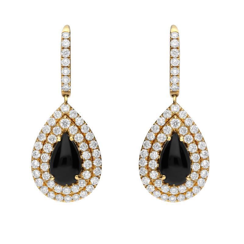 18ct Yellow Gold Whitby Jet Diamond Pear Drop Earrings - Default Title / Yellow Gold