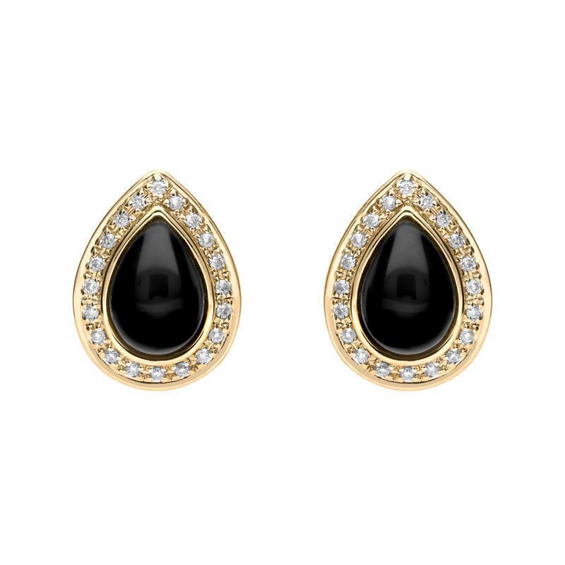 18ct Yellow Gold Whitby Jet Diamond Pear Pave Edge Stud Earrings - Default Title / Yellow Gold