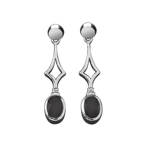 Sterling Silver Whitby Jet Diamond Shape Oval Drop Earrings - Default Title / Silver