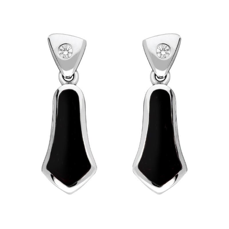 18ct White Gold Whitby Jet 0.06ct Diamond Bell Shaped Drop Earrings D