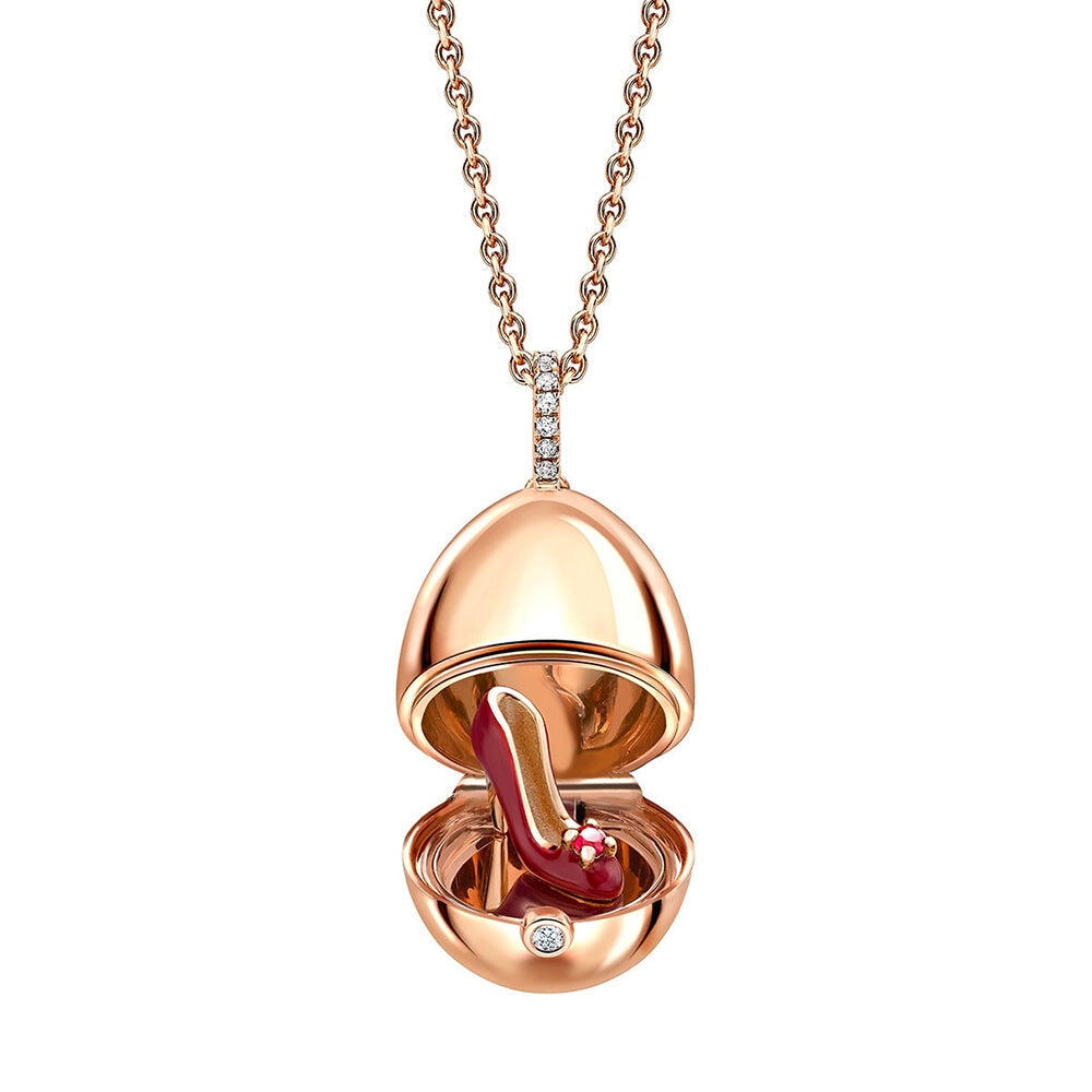 Faberge 18ct Rose Gold Diamond Bail Ruby Lacquer Shoe Surprise Locket