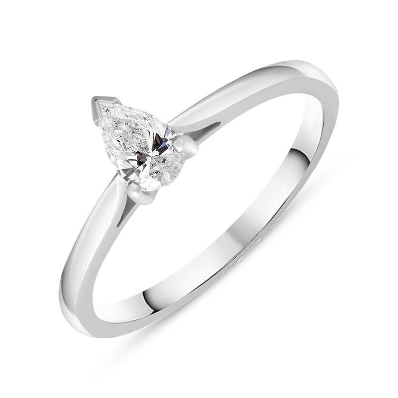 18ct White Gold Diamond Pear Cut Solitaire Ring