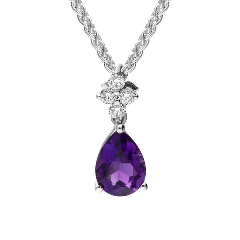 18ct White Gold Amethyst Diamond Pear Drop Necklace