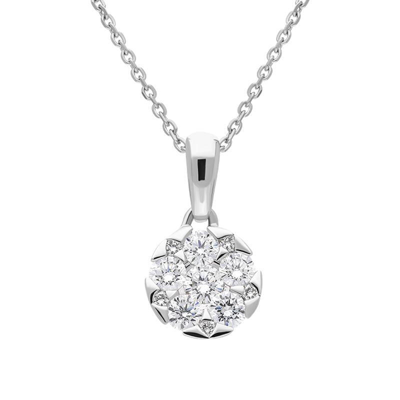 18ct White Gold Diamond Brilliant Cut Round Cluster Necklace