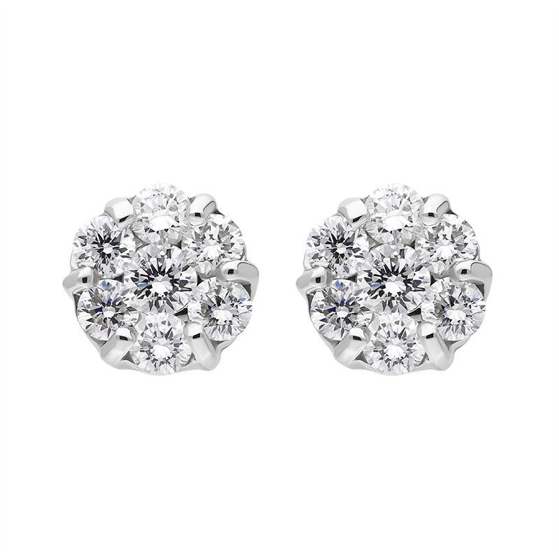18ct White Gold Diamond Cluster Stud Earrings - Option1 Value / White Gold