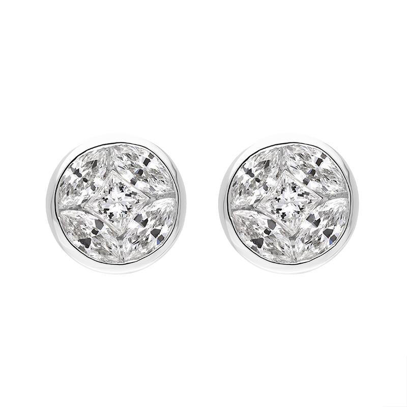 18ct White Gold Diamond Princess and Marquise Cut Cluster Stud Earrings - Option1 Value / White Gold