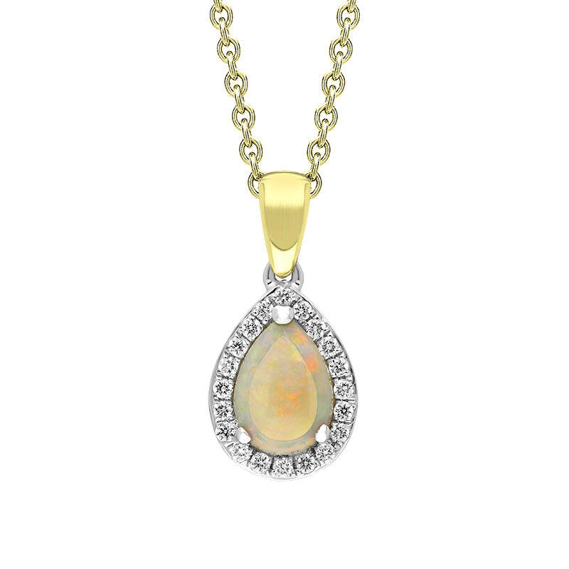 18ct White and Yellow Gold Opal Diamond Pear Drop Cluster Necklace