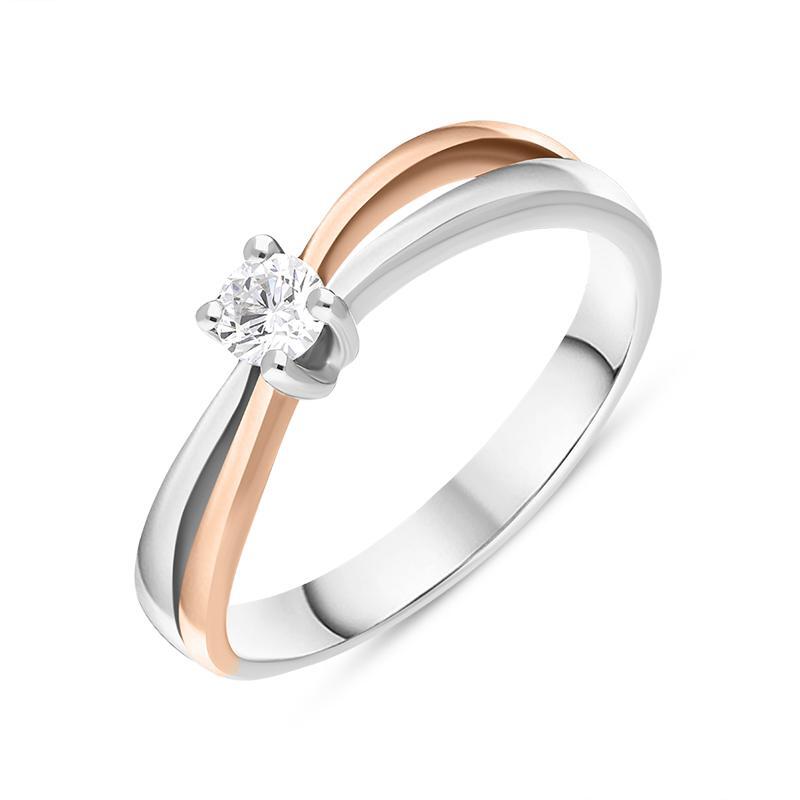 18ct White Rose Gold Diamond Round Brilliant Cut Solitaire Crossover Ring