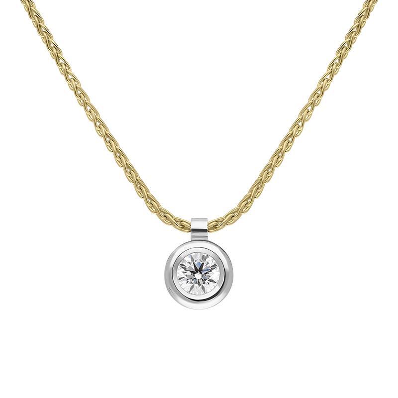 18ct White Yellow Gold 0.23ct Diamond Certified Solitaire Pendant Necklace - Yellow Gold