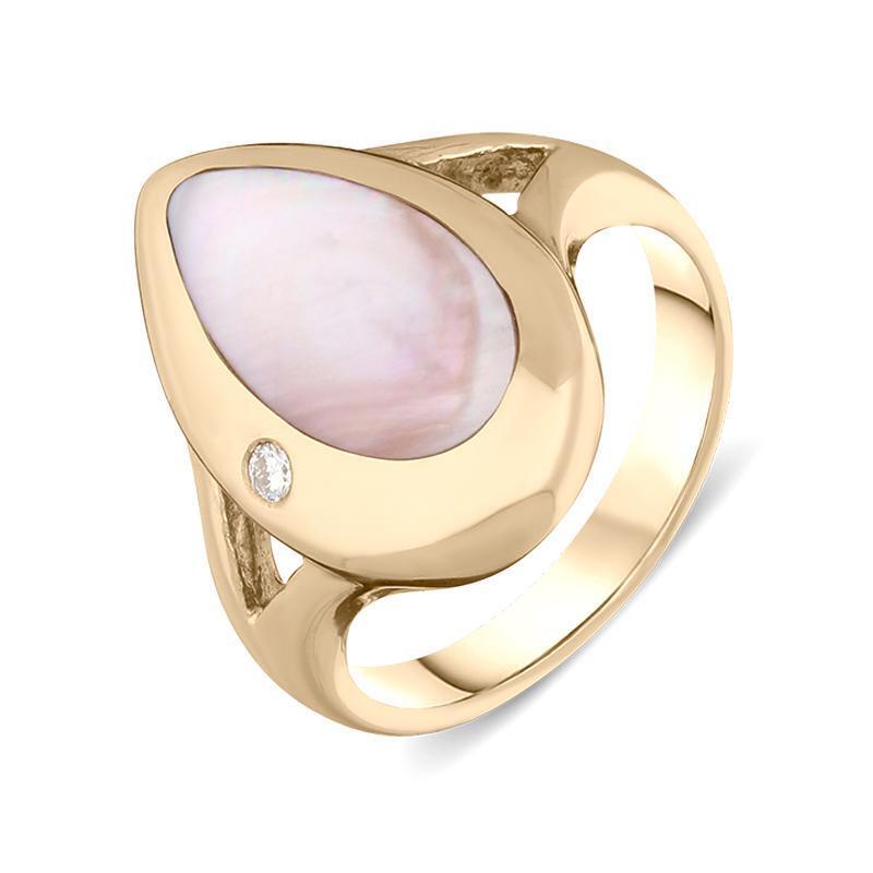 18ct Rose Gold Pink Mother of Pearl Diamond Freeform Pear Shape Ring