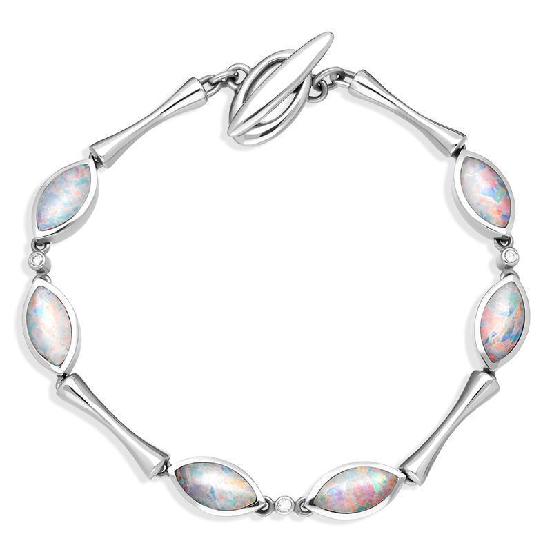 18ct White Gold Opal Diamond Marquise Link Bracelet
