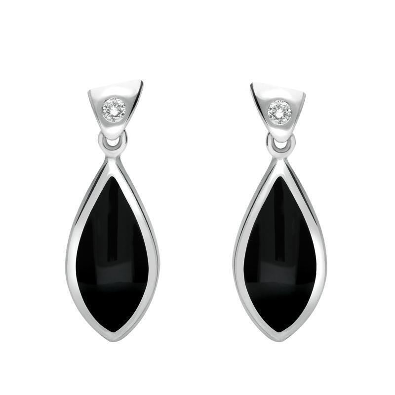 18ct White Gold Whitby Jet Diamond Pointed Pear Drop Earrings