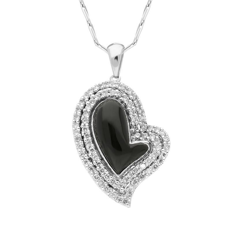 18ct White Gold Whitby Jet 0.49ct Diamond Curved Heart Necklace
