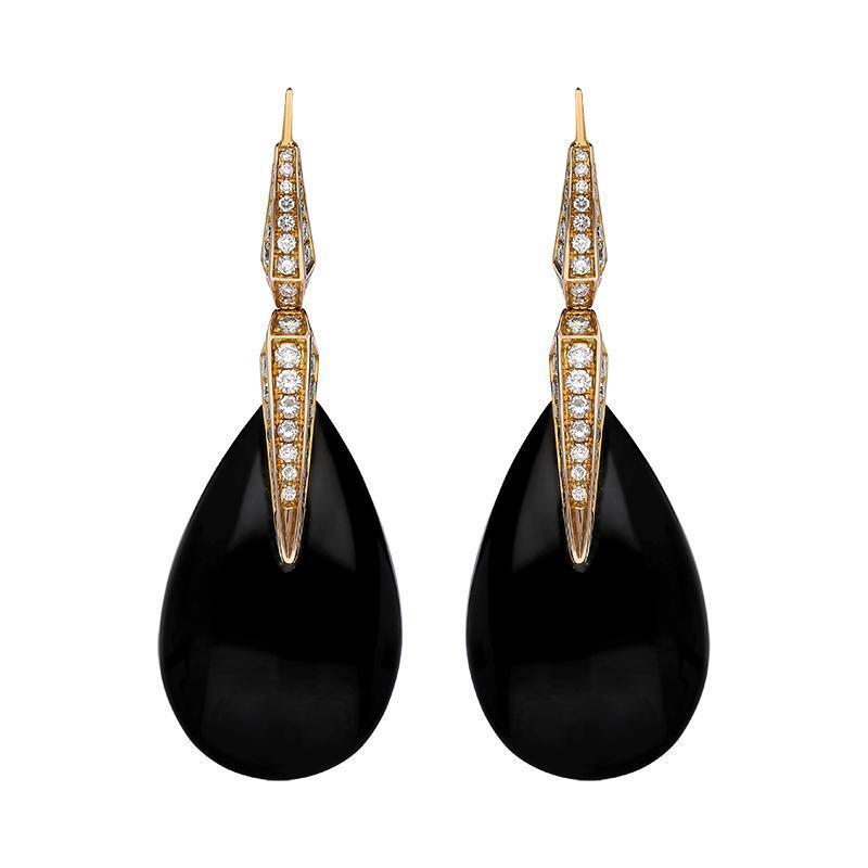 Chimento Elisir 18ct Rose Gold Whitby Jet Diamond Pear Drop Earrings D