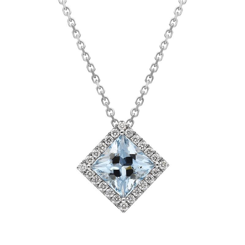18ct White Gold 1.74ct Aquamarine Diamond Cluster Necklace - Option1 Value / White Gold