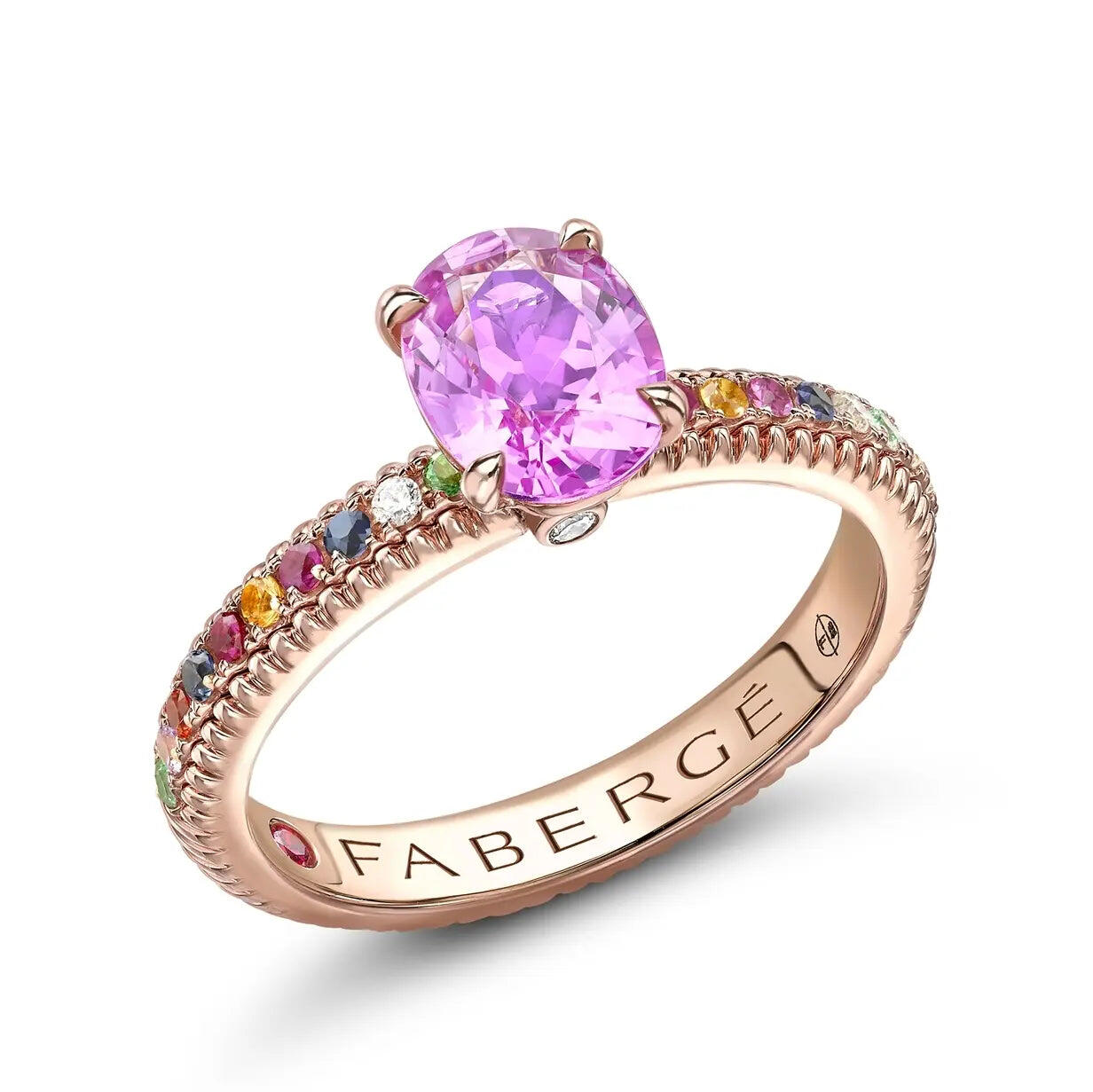 Faberge Colours of Love 18ct Rose Gold 1.48ct Pink Sapphire Multi Gemstone Fluted Ring - 50