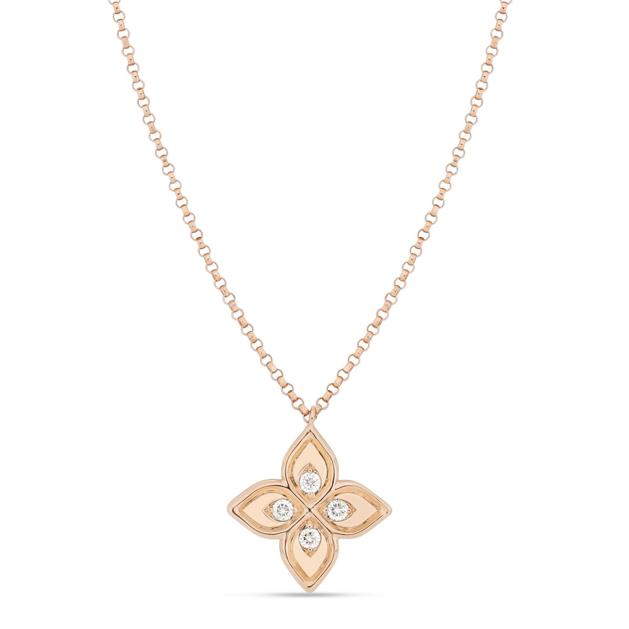 Roberto Coin Princess 18ct Rose Gold Diamond Pendant Necklace