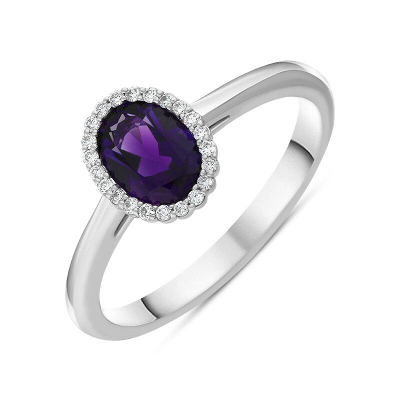 18ct White Gold Amethyst Diamond Oval Cut Cluster Ring