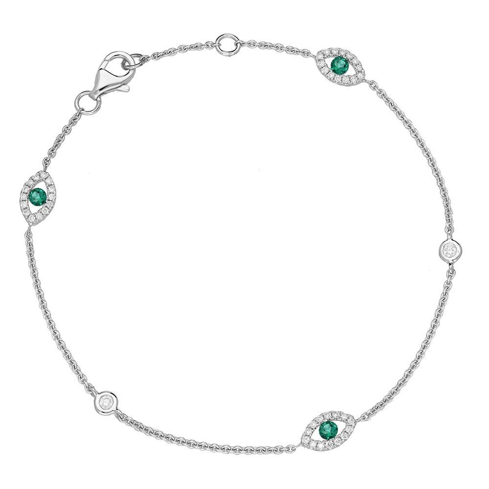 18ct White Gold Emerald Diamond Marquise Bracelet - Default Title / White Gold