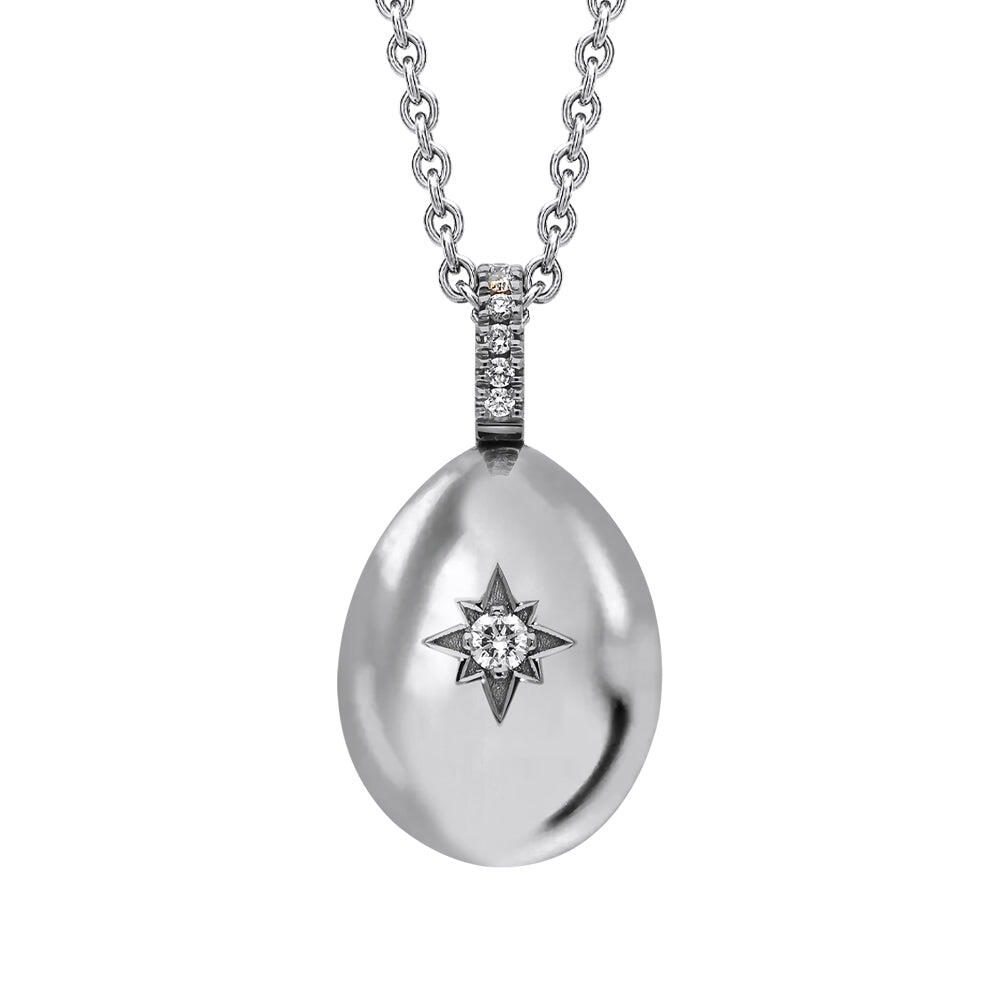 Faberge Essence 18ct White Gold 0.08ct Diamond Heart Egg Pendant Exclusive Edition - Default / White Gold