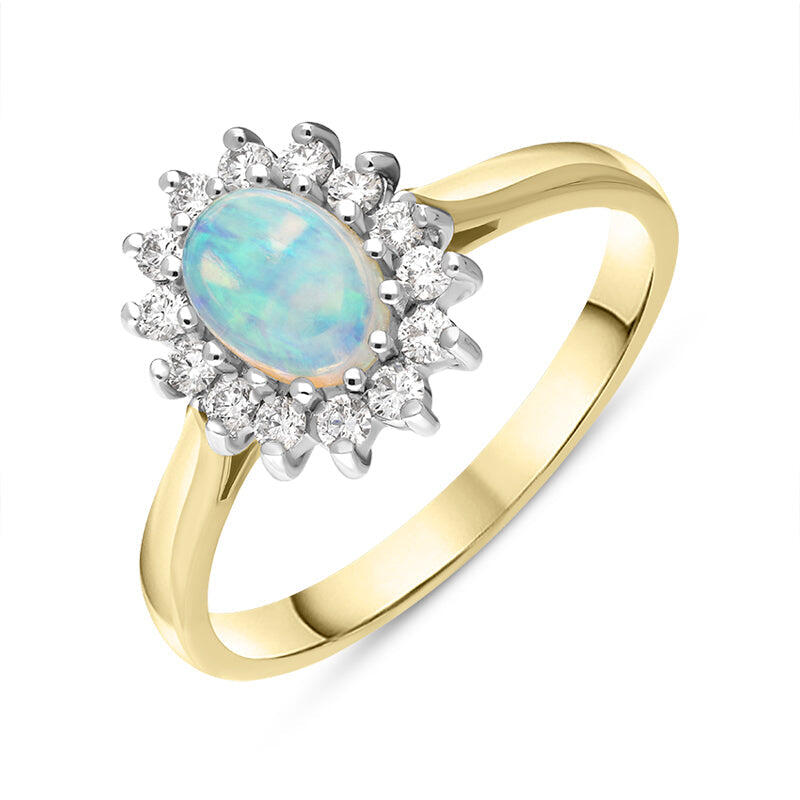 18ct Yellow Gold Opal Diamond Oval Cluster Ring