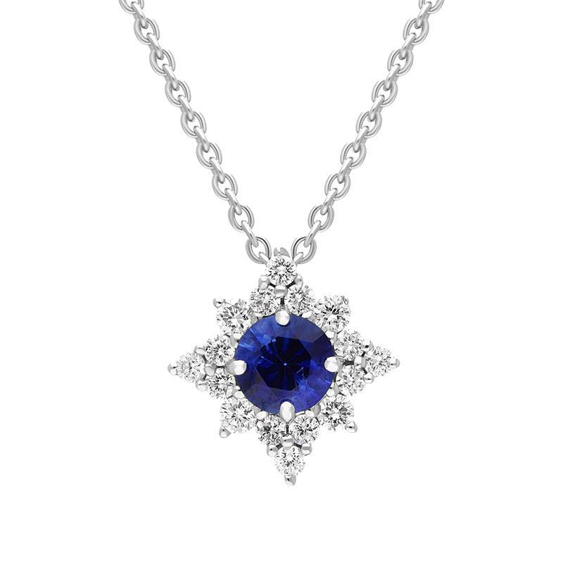 18ct White Gold Sapphire Diamond Flower Cluster Necklace