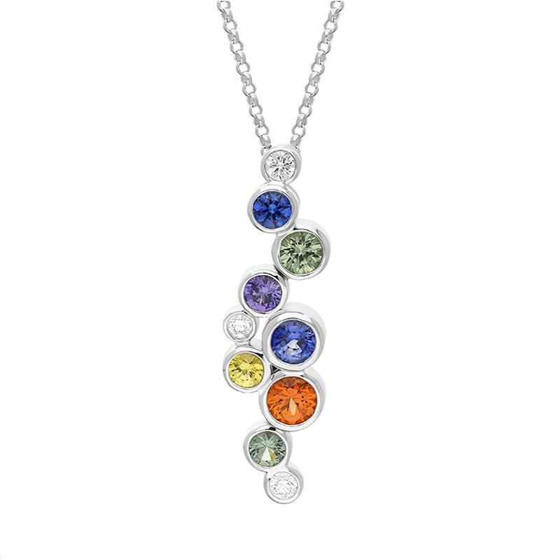 18ct White Gold Sapphire Ten Stone Multicolour Necklace