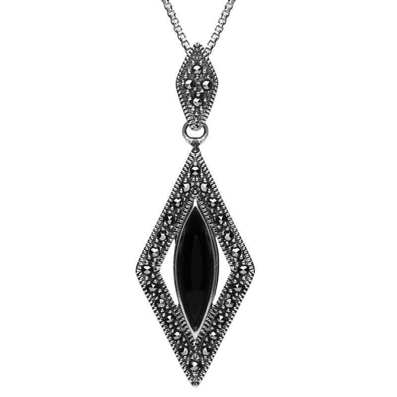 Sterling Silver Whitby Jet Marcasite Marquise Necklace - Default Title / Silver