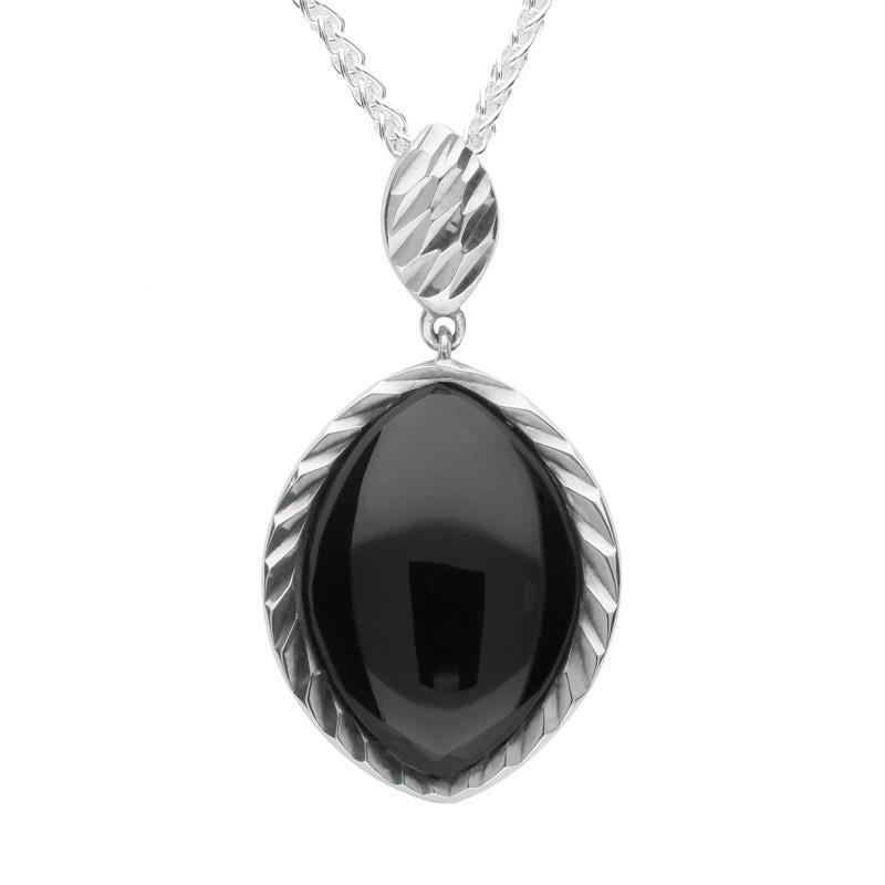 Sterling Silver Whitby Jet Marquise Diamond Cut Pendant Necklace - Option1 Value / Silver
