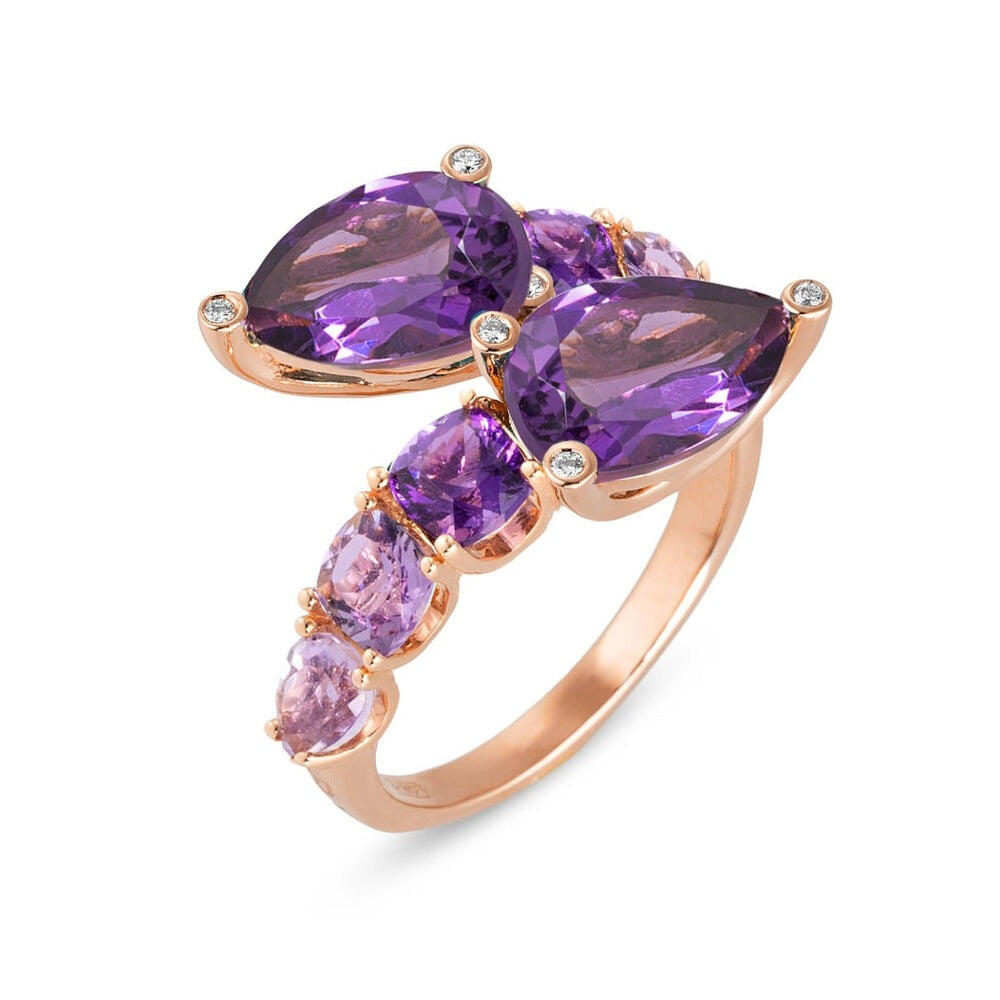 Ponte Vecchio Iris 18ct Rose Gold 6.60ct Amethyst Diamond Crossover Ring