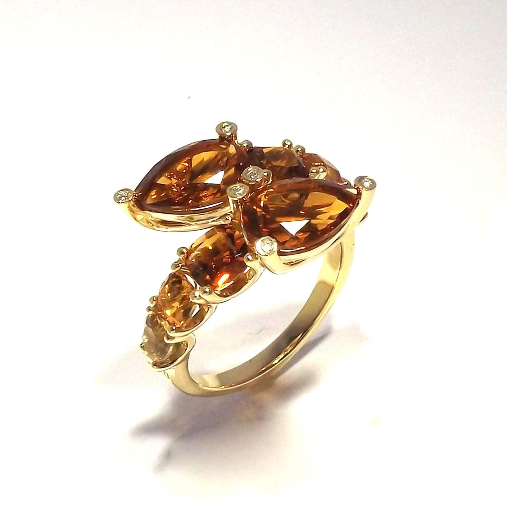 Ponte Vecchio Iris 18ct Yellow Gold 4.90ct Citrine Diamond Crossover Ring