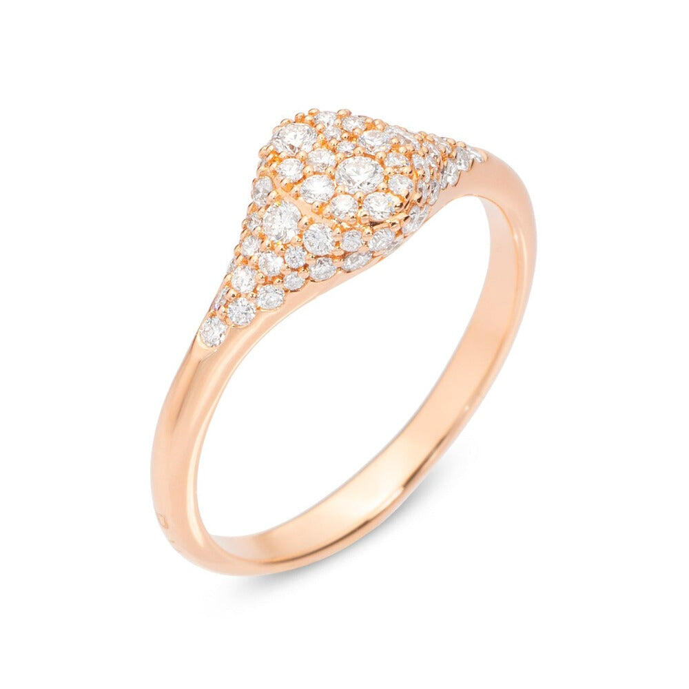 Ponte Vecchio Pitti 18ct Rose Gold 0.48ct Diamond Encrusted Small Signet Ring - Default Title / Gold