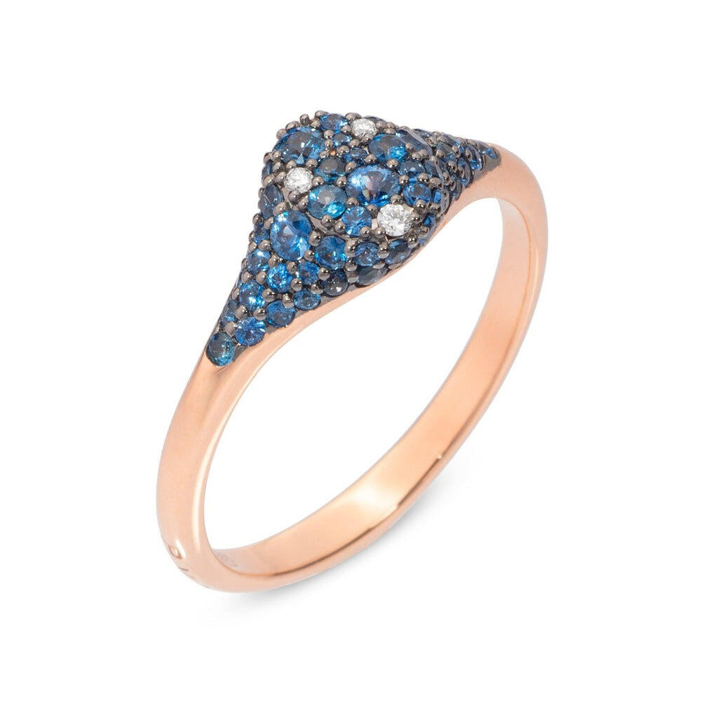 Ponte Vecchio Pitti 18ct Rose Gold 0.64ct Sapphire Diamond Encrusted Small Signet Ring - Default Title / Gold